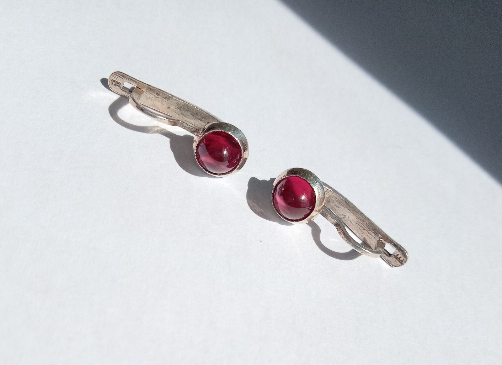 Vintage Earrings Red stones Sterling Silver 925 Star ussr times Women’s Jewelry