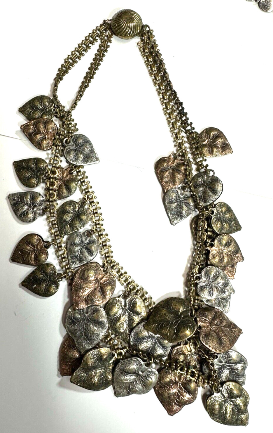 Vintage Necklace Realstic Leaf Pendant Fringe Book Chain Box Clasp