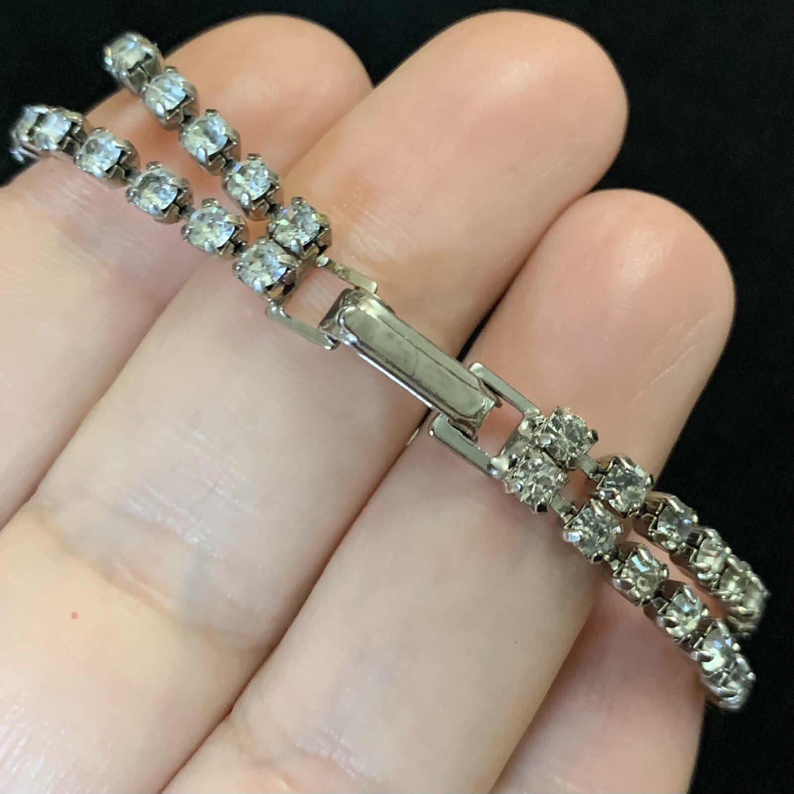 Vtg Clear Glass Rhinestone Cocktail Bracelet Silver Tone 6.75”