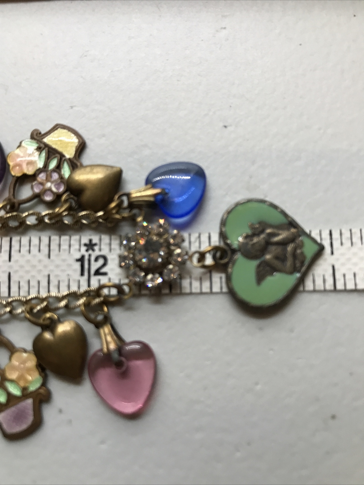 Vintage Glass Works Studio Glass & Brass Charms in Multi Colors Necklace 18