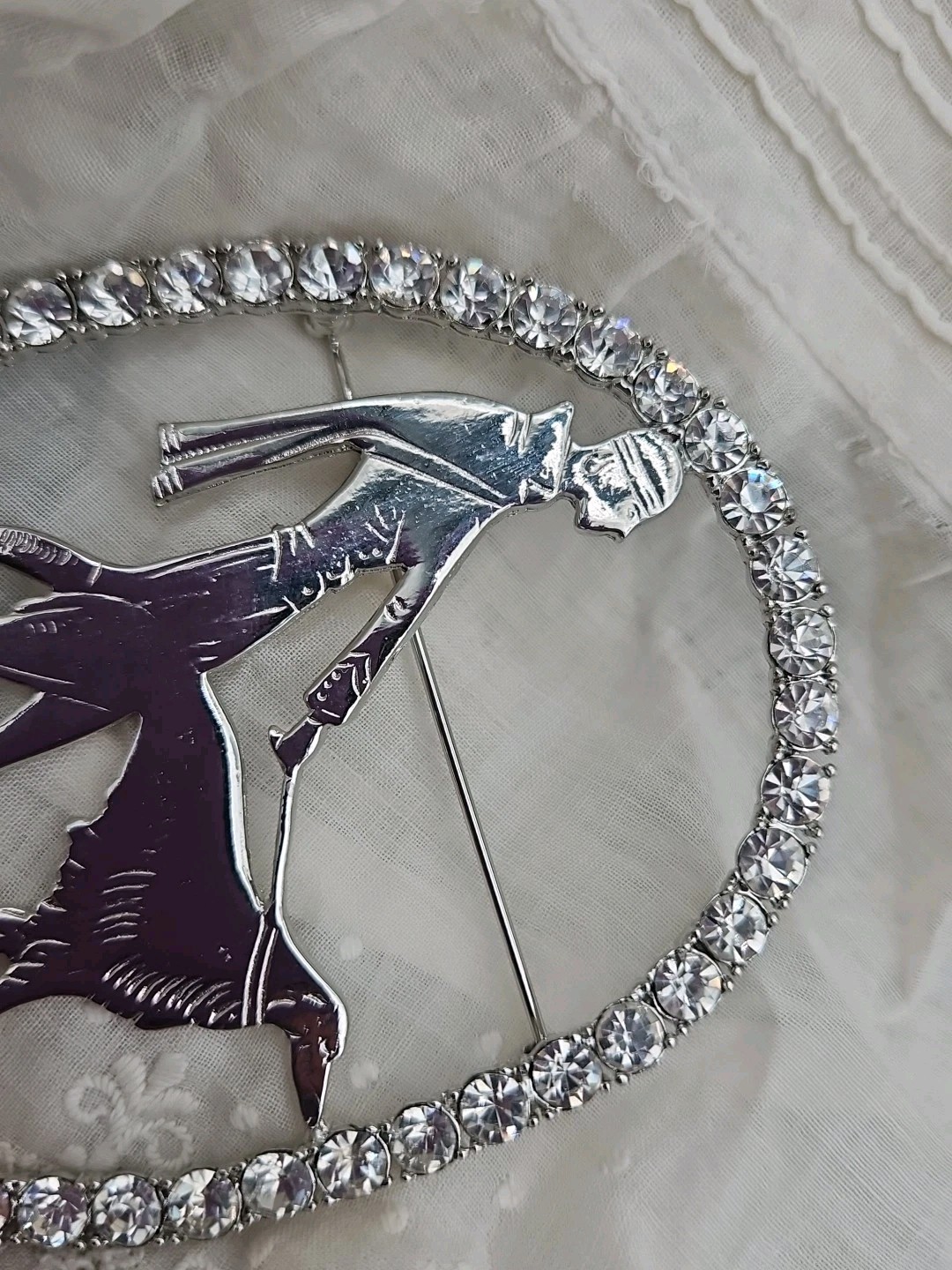 Vtg Vogue Art Deco 1920s Silver Lady Walking Borzoi Dog Brooch Pin Rhinestone