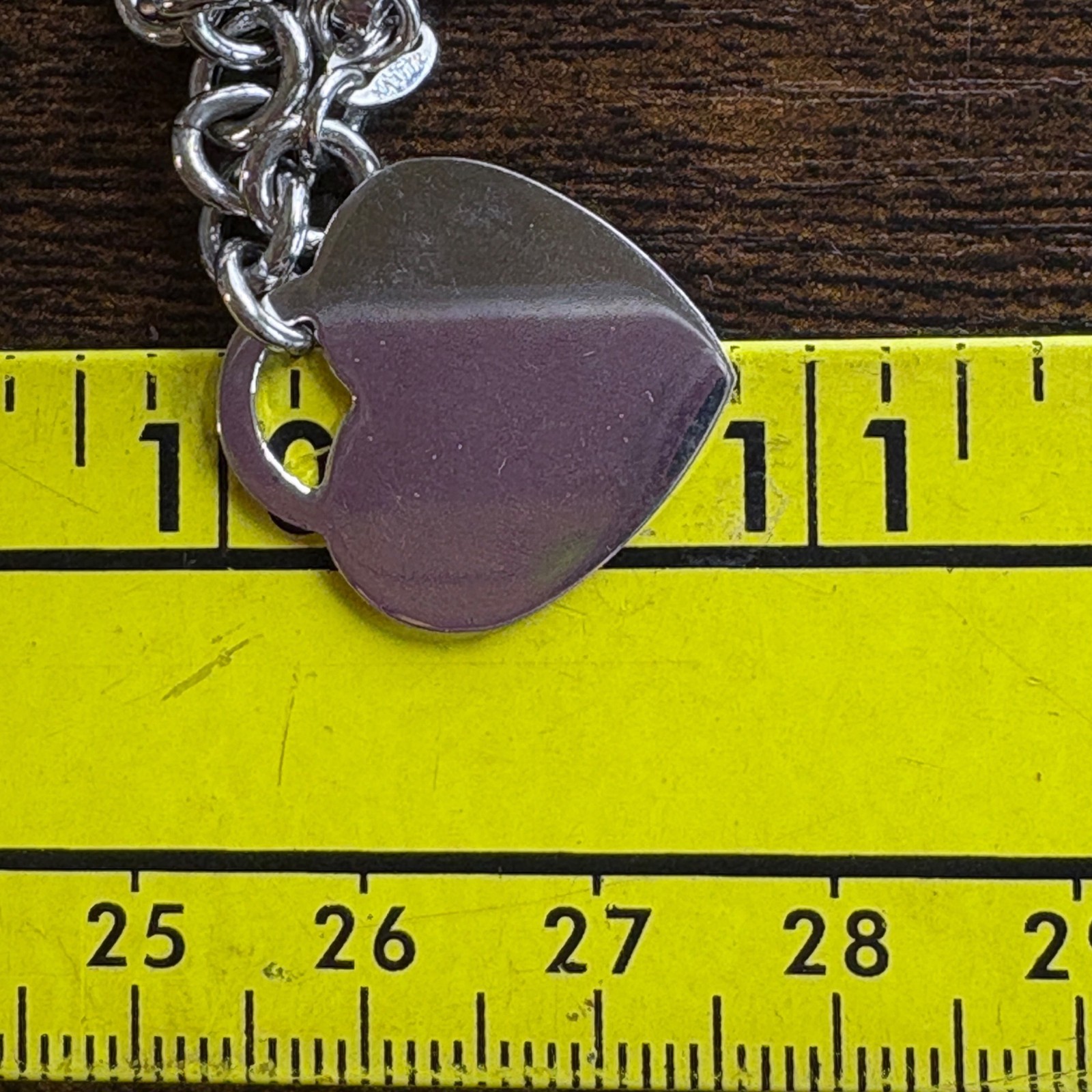 Heart Tag Round Link Chain Bracelet VTG Sterling Silver 925 Size 7.5″ Length