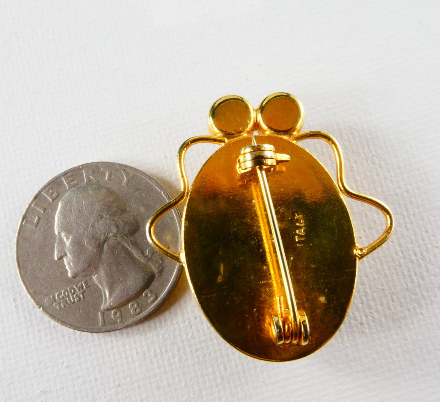 Vintage Italian Figural Bug Insect Pin Brooch Glass Cabochon Signed ITALY Beetle