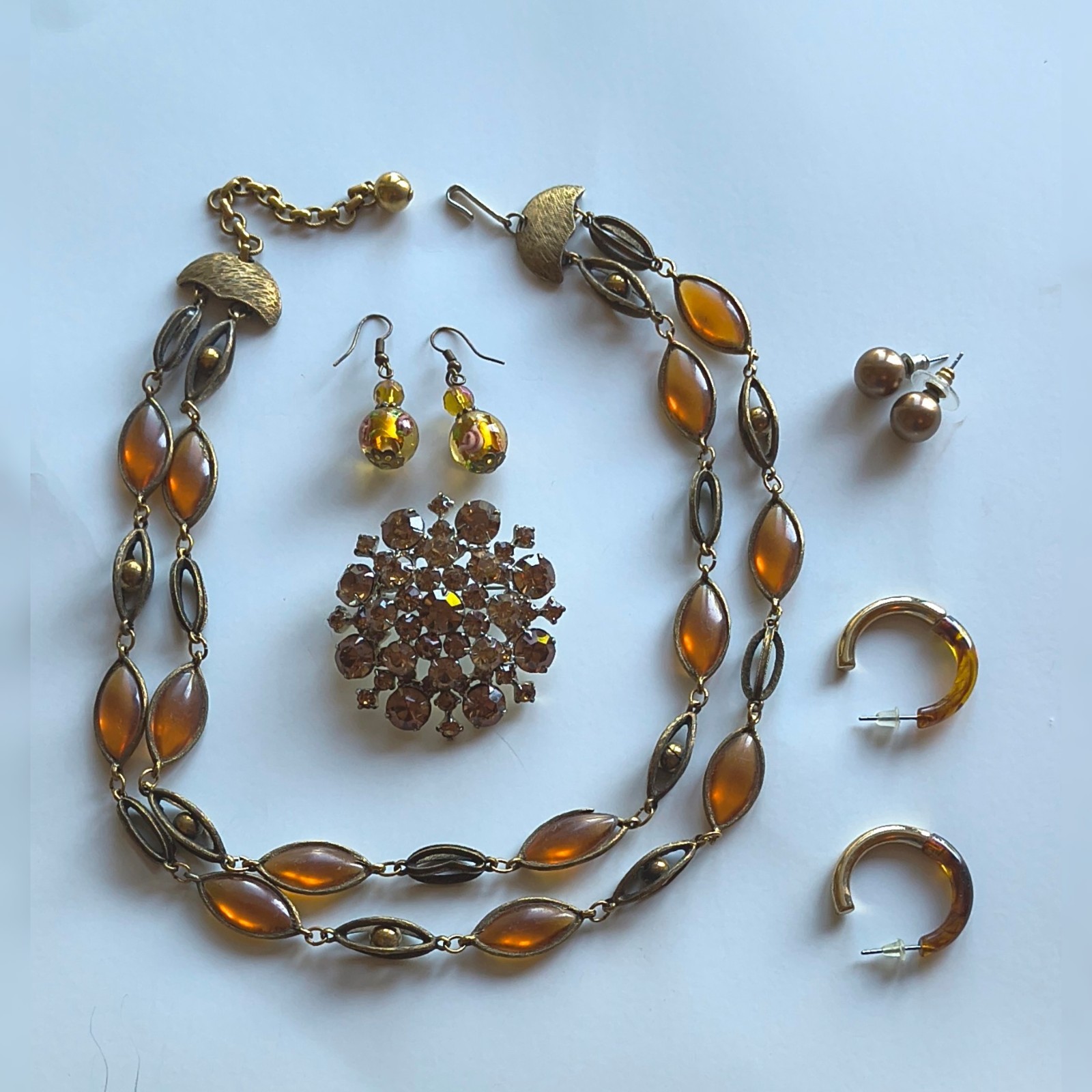 Vintage Rhinestone Bead Jewelry Lot Copper Bronze Earth Tones Warm Fall Colors