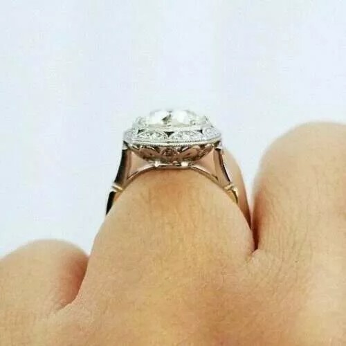 Vintage Art Deco 3.35CT Old European Cut Lab Created Diamond 925 Silver Ring