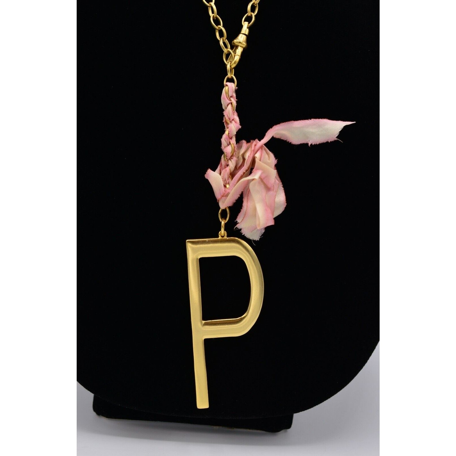 John Wind Initial P Pendant Necklace Capital Letter Brushed Gold Long Chain BinN