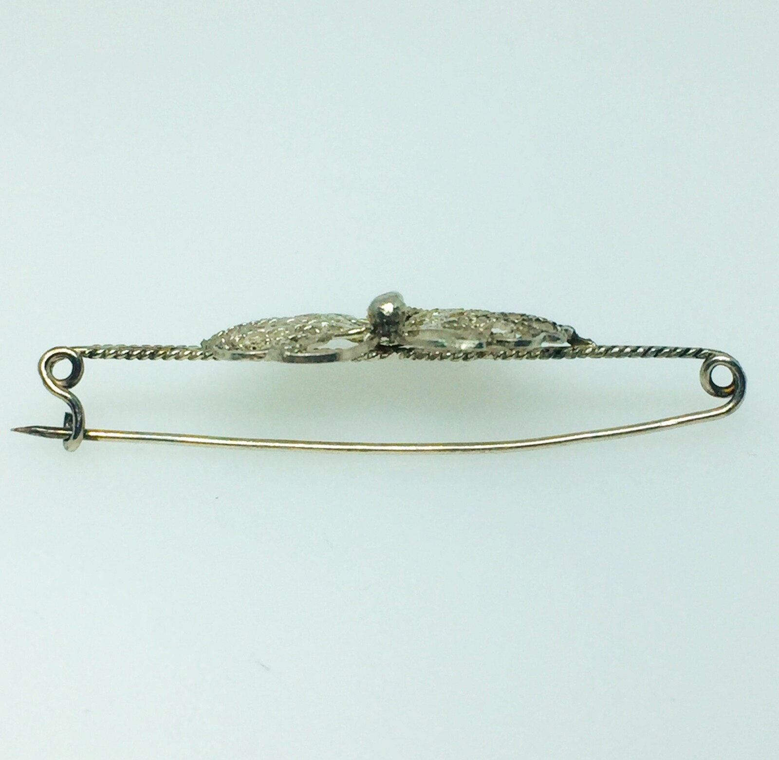 Victorian Sterling Filigree Butterfly Bar Pin with C Clasp