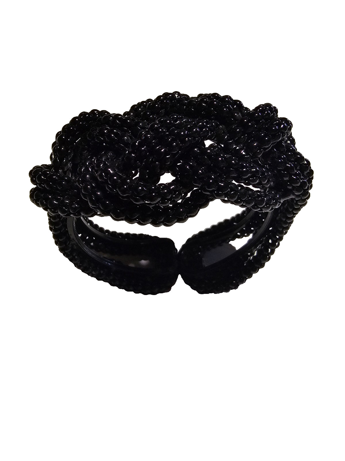 TWISTED STRAND BLACK GLASS SEAD BEAD NECKLACE, EARRINGS & BRACELET – VINTAGE