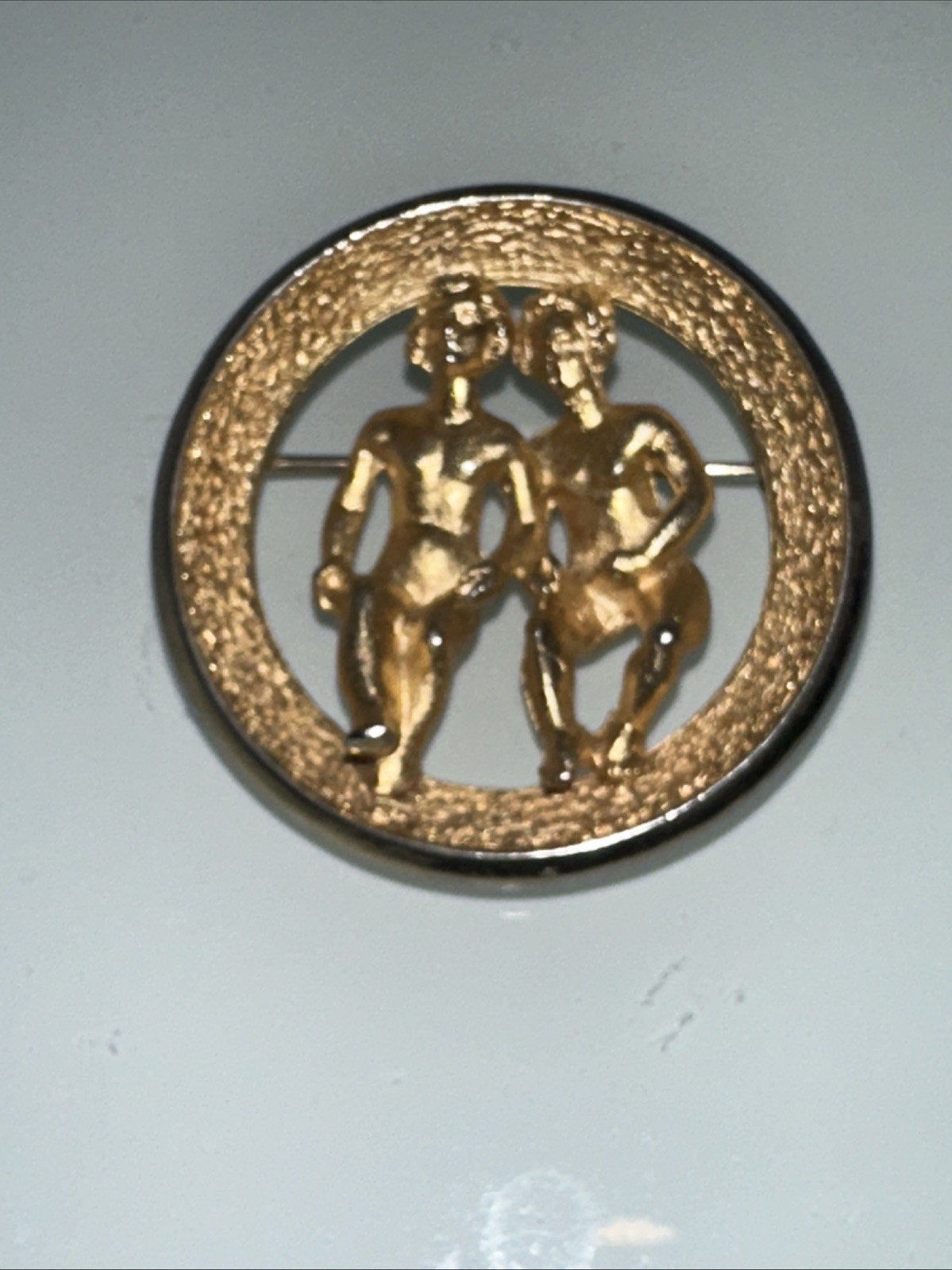 Crown Trifari Gemini Zodiac Brooch Gold Silver Tone May 21 June 20 Astrology