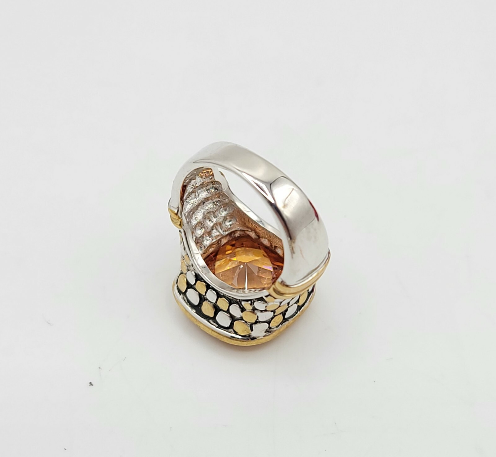 Vtg Sz 8 Ring Lg Citrine Topaz Cubic Zirconia Roman Brutalist Theme Jewelry Dot
