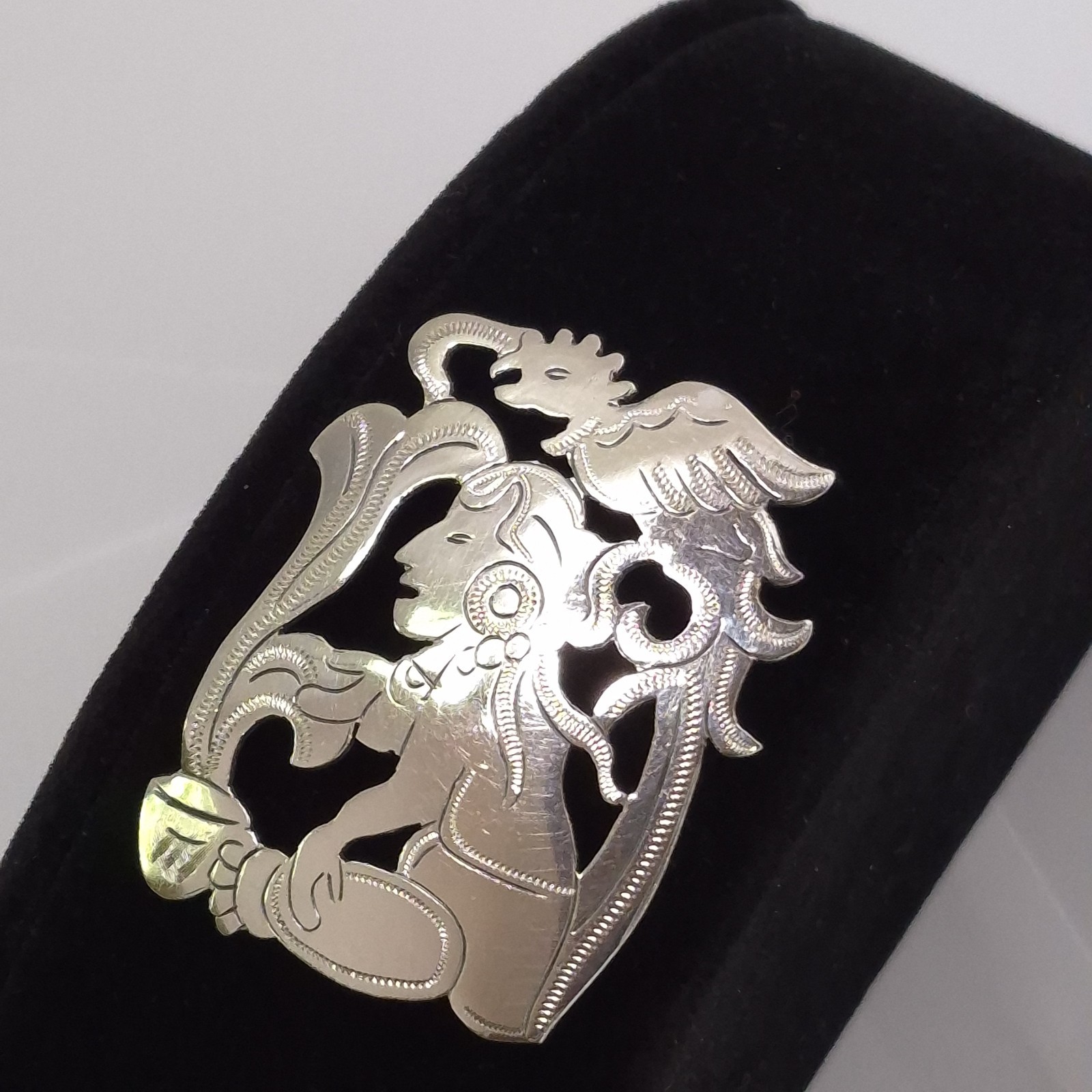 Vintage La Dama Guatemala 900 Fine Silver Mayan Quetzal Bird 1.5” Pin Brooch