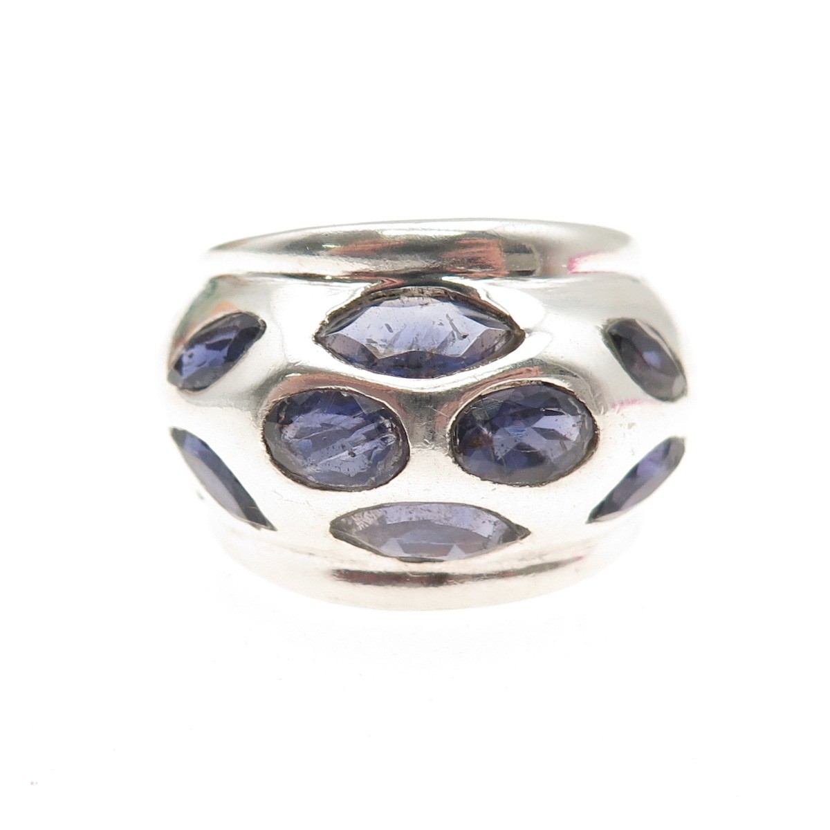 925 Sterling Silver Vintage Real Iolite Modernist Dome Ring Size 8