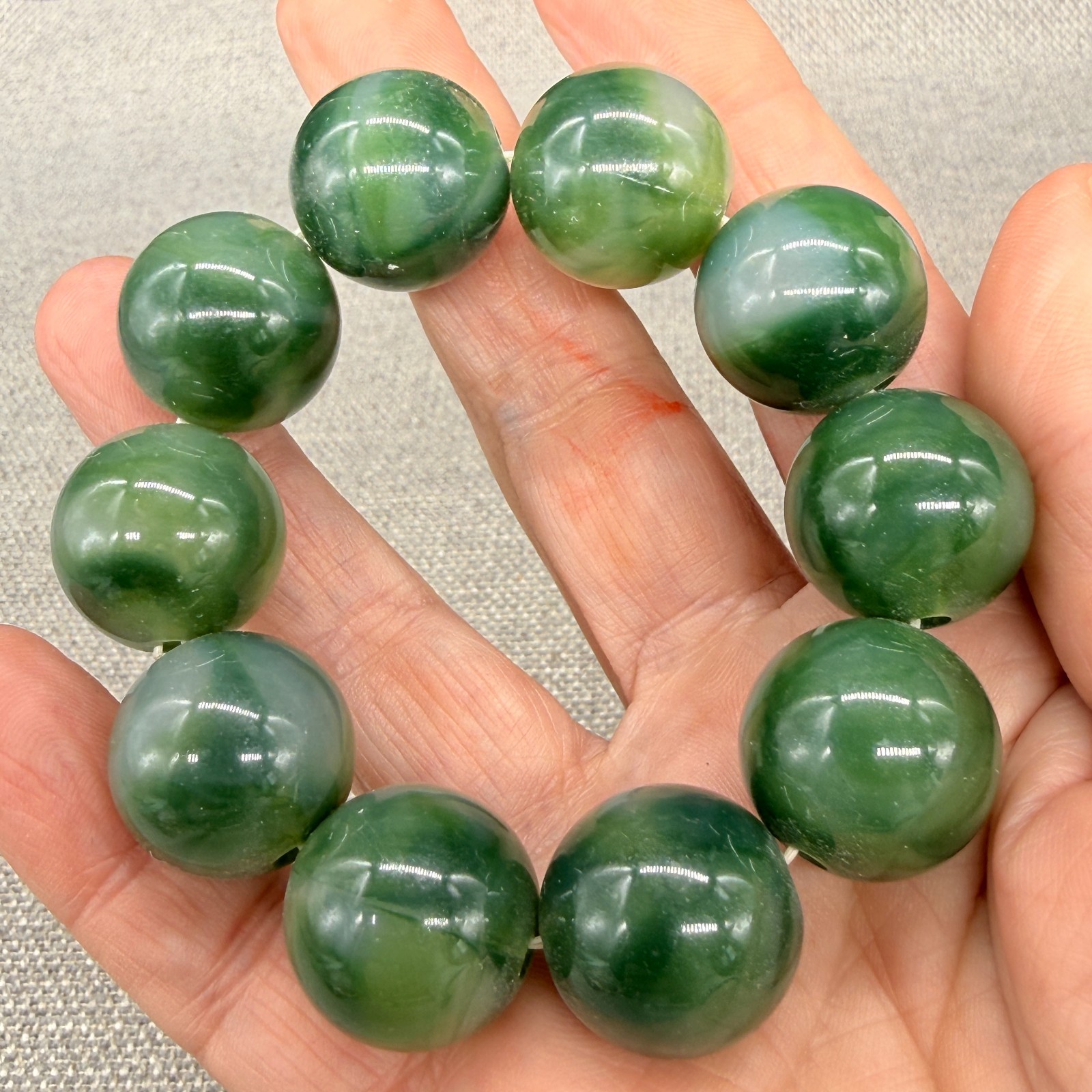 Green Bracelet Marbled Stone Beaded Stretch