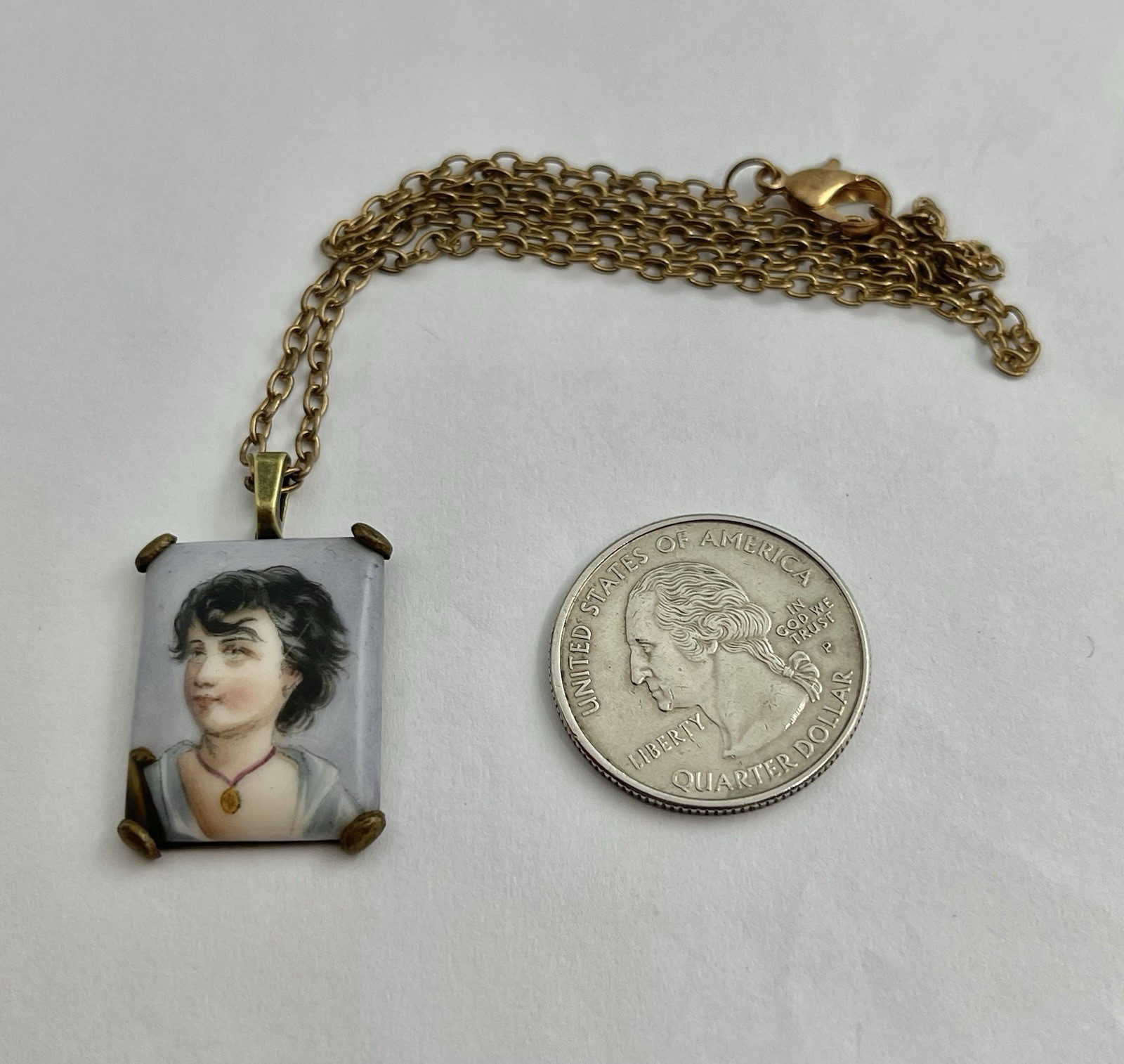 Victorian Art Nouveau Hand Painted Neapolitan Fisher Boy Portrait Pendant AS IS