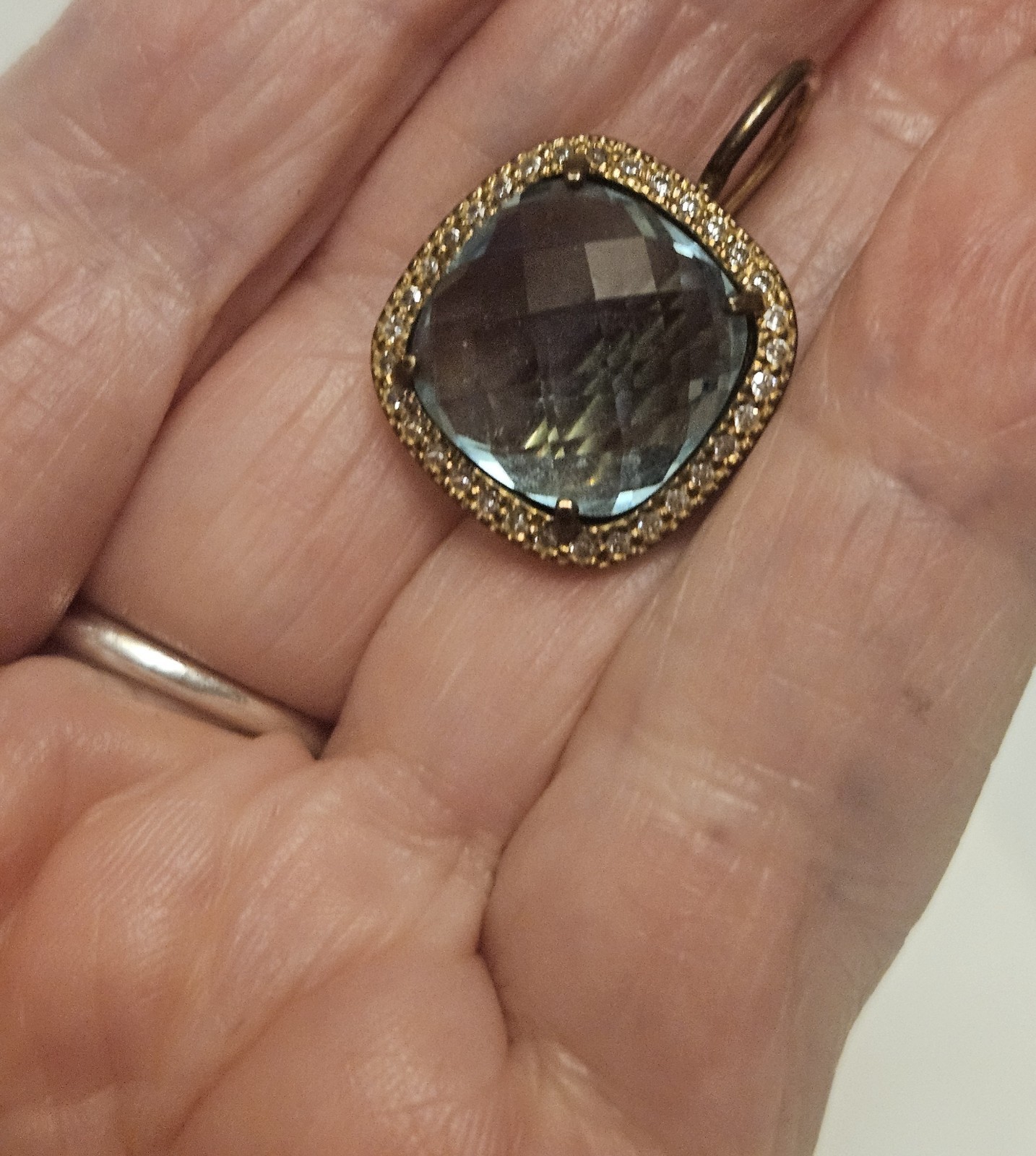 925 GOLD OVER STERLING CUSHION CUT SQUARE TOPAZ CZ WITH HALO STYLE SETTING ITALY