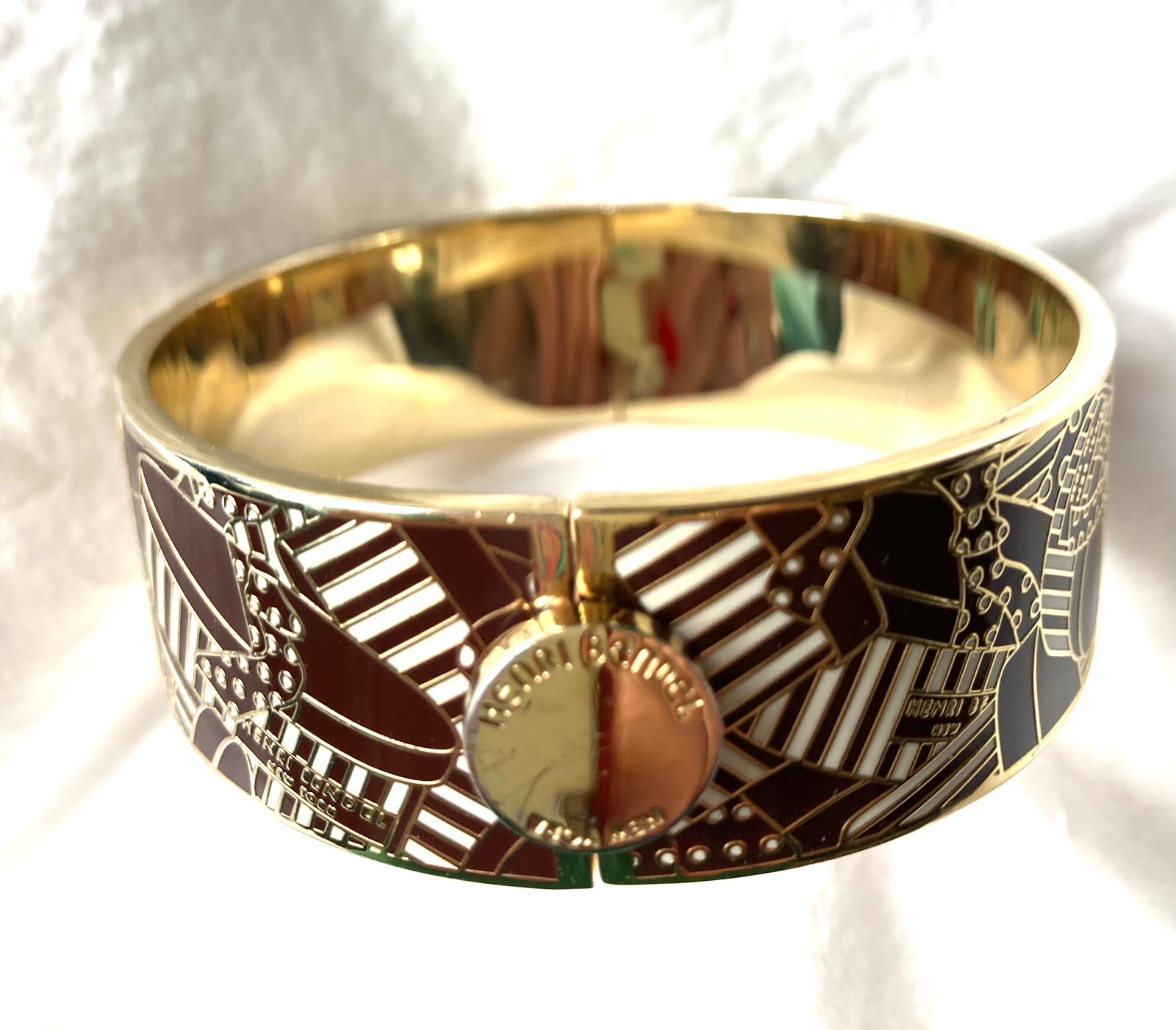Henri Bendel Hinged Silver Wide Cuff Bangle Bracelet