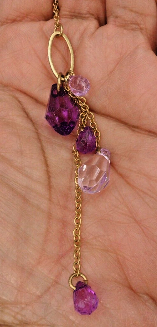 Vintage Y Drop Tassel Pendant Necklace Station Chain Purple Briolettes 20-23″