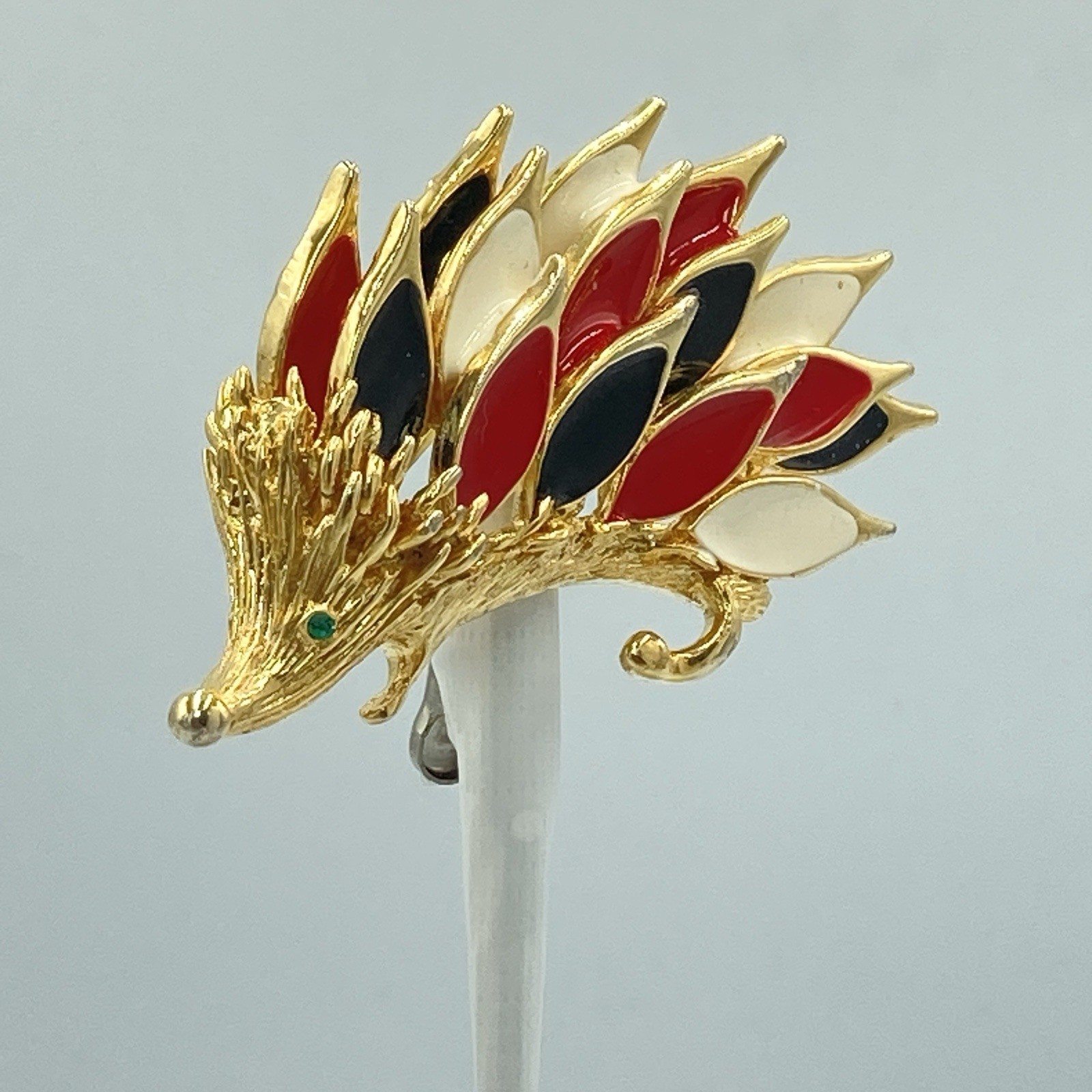 Vintage Signed ORENA Paris Hedgehog Brooch Gold Tone Enamel Pin France rare htf