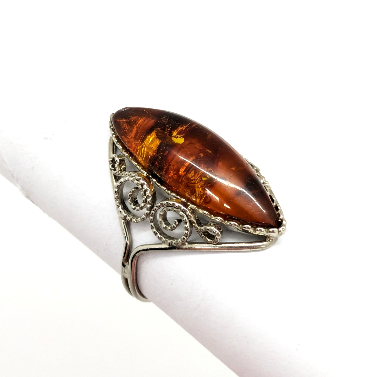 Vintage Elegant Soviet RING with Bright Natural Amber -size: 9.5US (19.5mm) #121