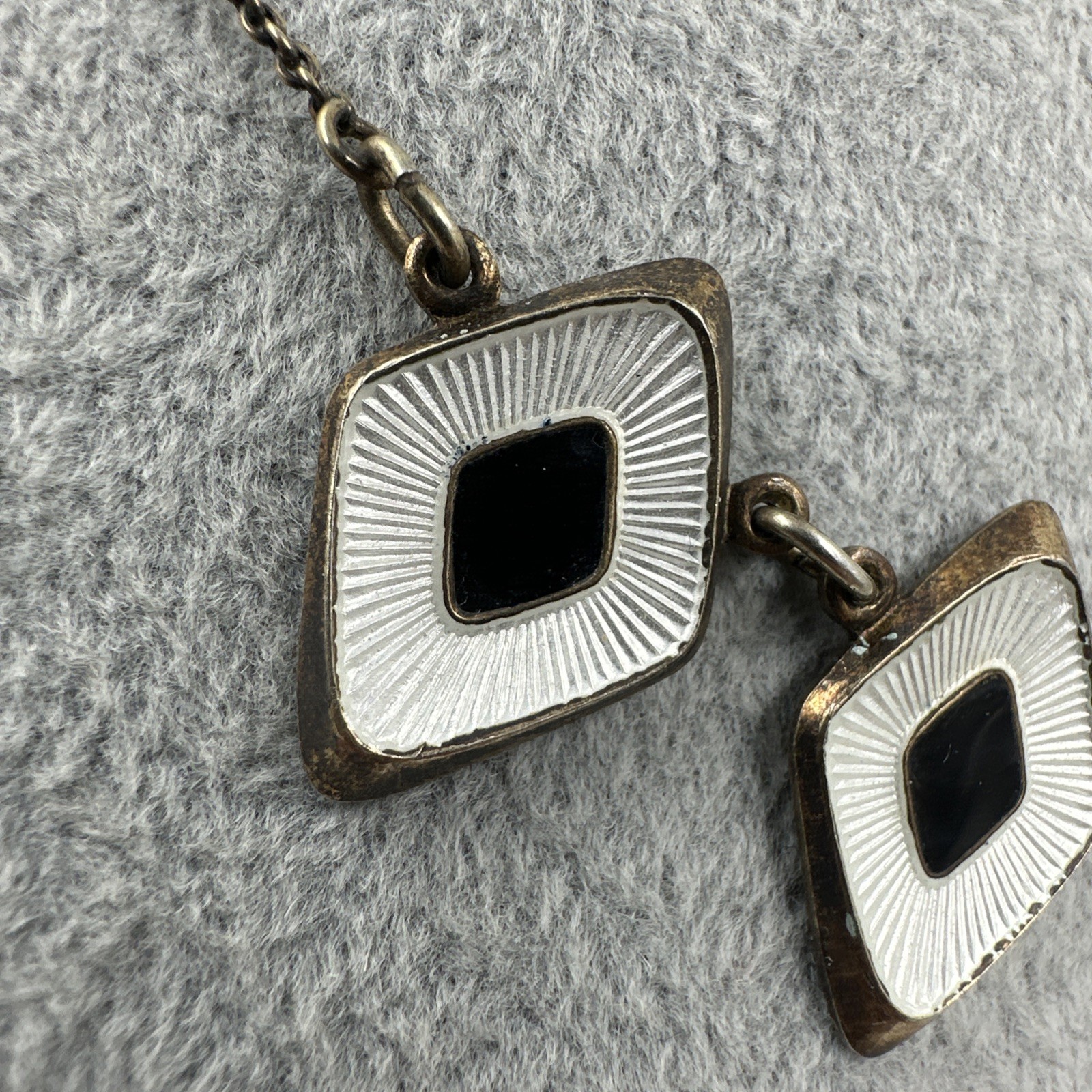 Vtg Albert Scharning Necklace Sterling Silver White Black Enamel MCM Norway 16″