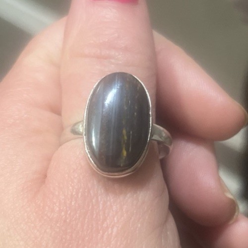Artisan Tiger Eye Cabochon Set In 925 Silver Ring Size 12.5 Boho Natural Earthy