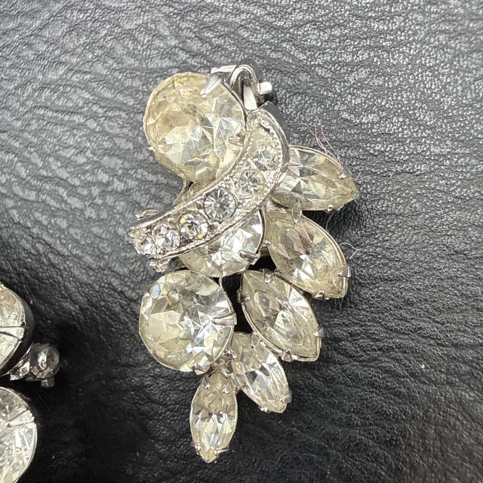 Vintage Eisenberg Ice Rhinestone Brooch and Clip On Earrings Set Signed