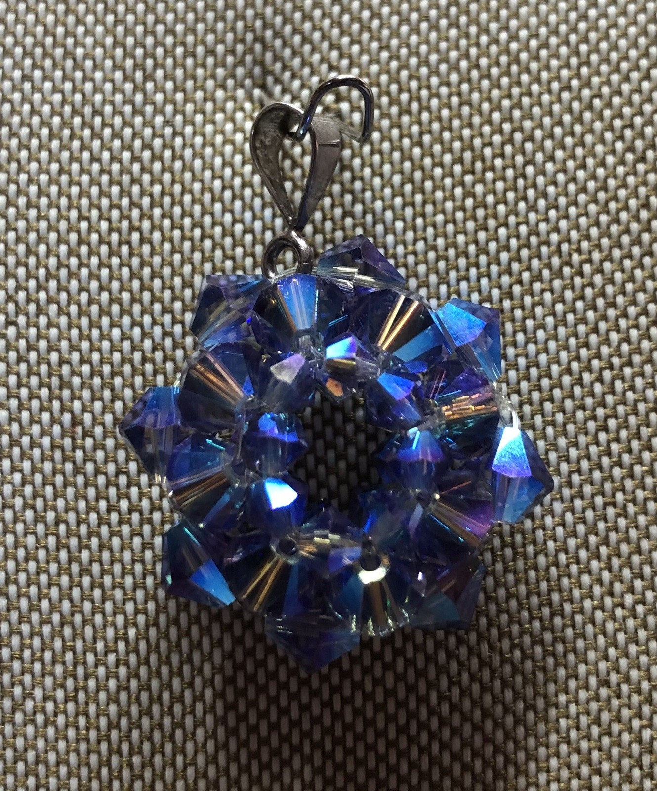 Vintage Sterling Silver Bale Violet Blue Austrian Crystal Glass Beads Pendant