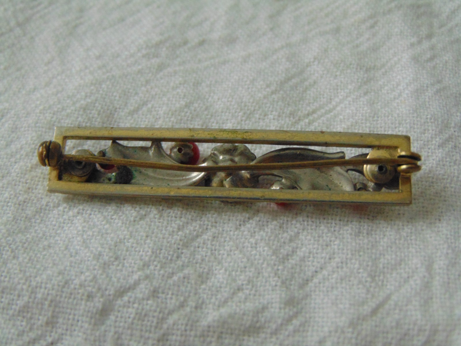 antique Victorian genuine Coral beads Marcasites sparkling rectangular brooch