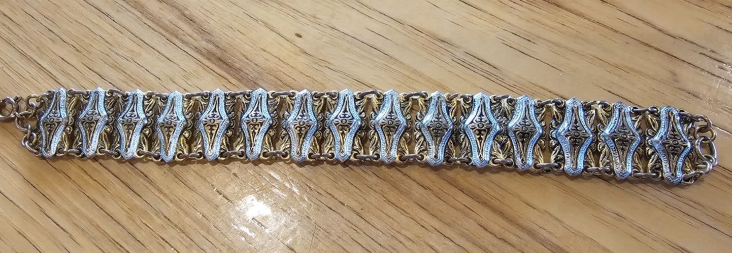 Vintage silver & gold colored cannetille filigree link beautiful clasp bracelet