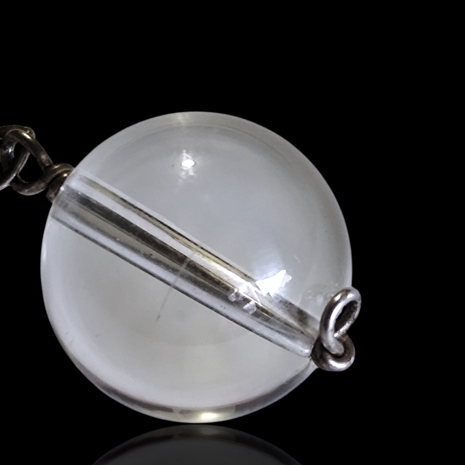 Vtg Antique Sterling Silver Pools Of Light Orb Rock Quartz Pendant