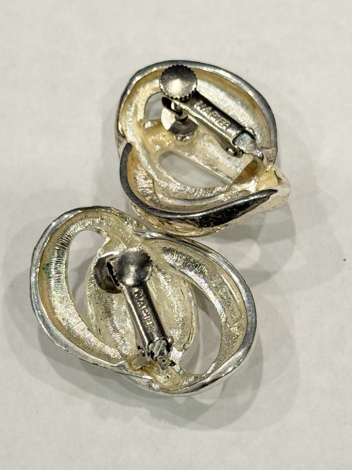 Vintage NAPIER Signed Shiny Silver Tone Adjustable Clip on Earrings