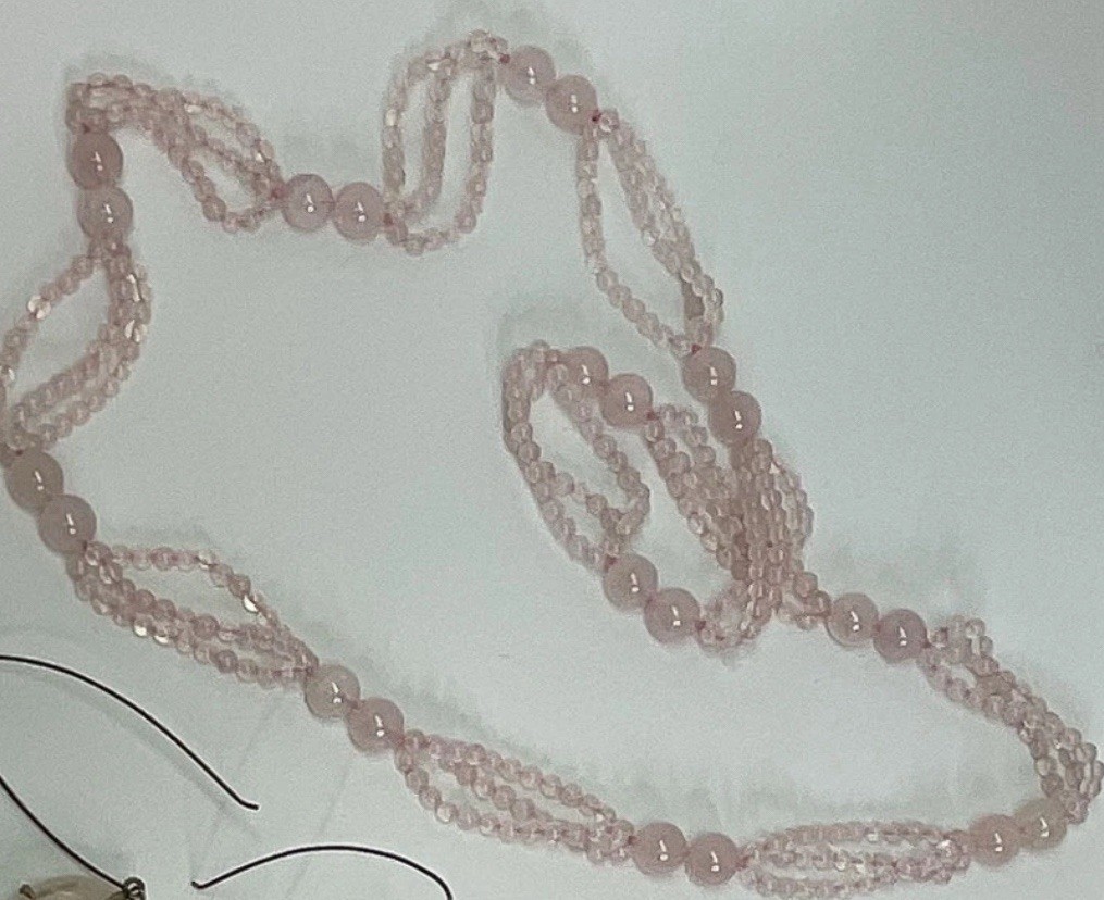 Vintage Rose Quartz Beaded PinkNecklace 28” Polished Round & Faceted Beads