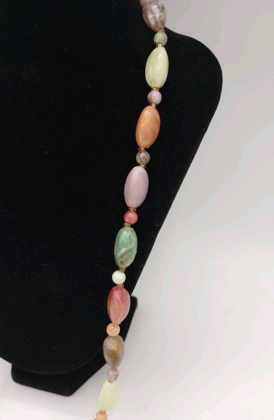 Vintage Multicolor Pastel Multi Color Gold Tone Spacer Bead Necklace 16.75 Inch