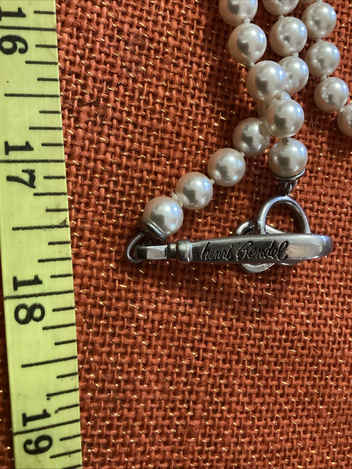 Vintage Henri Bendel 10mm Faux Pearls Necklace 74” STUNNING! Signed