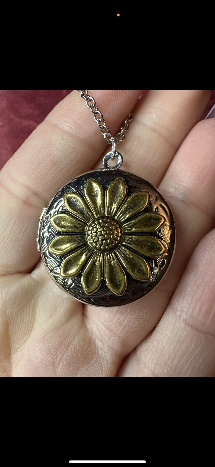 Sunflower Locket Necklace New Boho Country Western REN Fairy Vintage Silver Gift