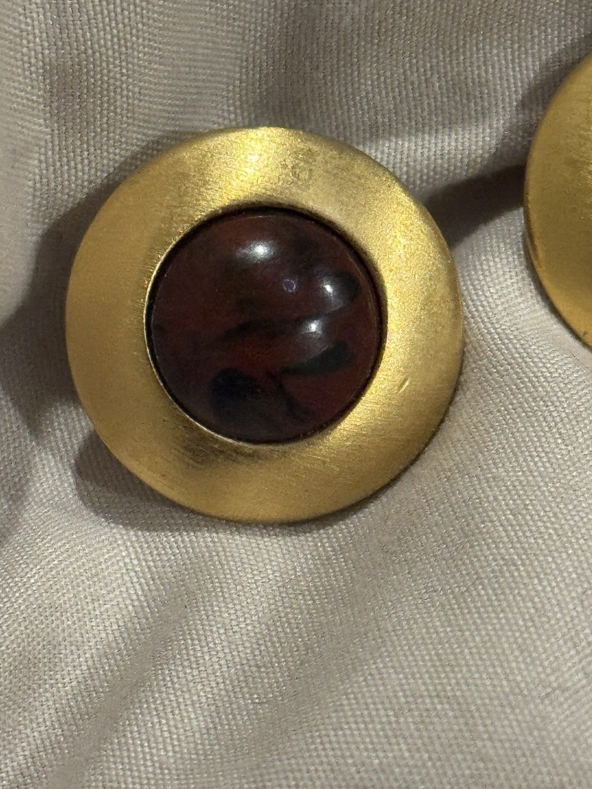 Monet Vintage Redish Brown & Gold Circle Clip On Earrings