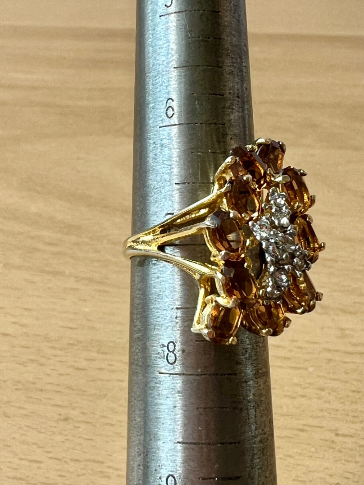 VINTAGE LARGE FAUX CITRINE GLASS CZ CUBIC ZIRCONIA COCKTAIL DRESS RING STATEMENT