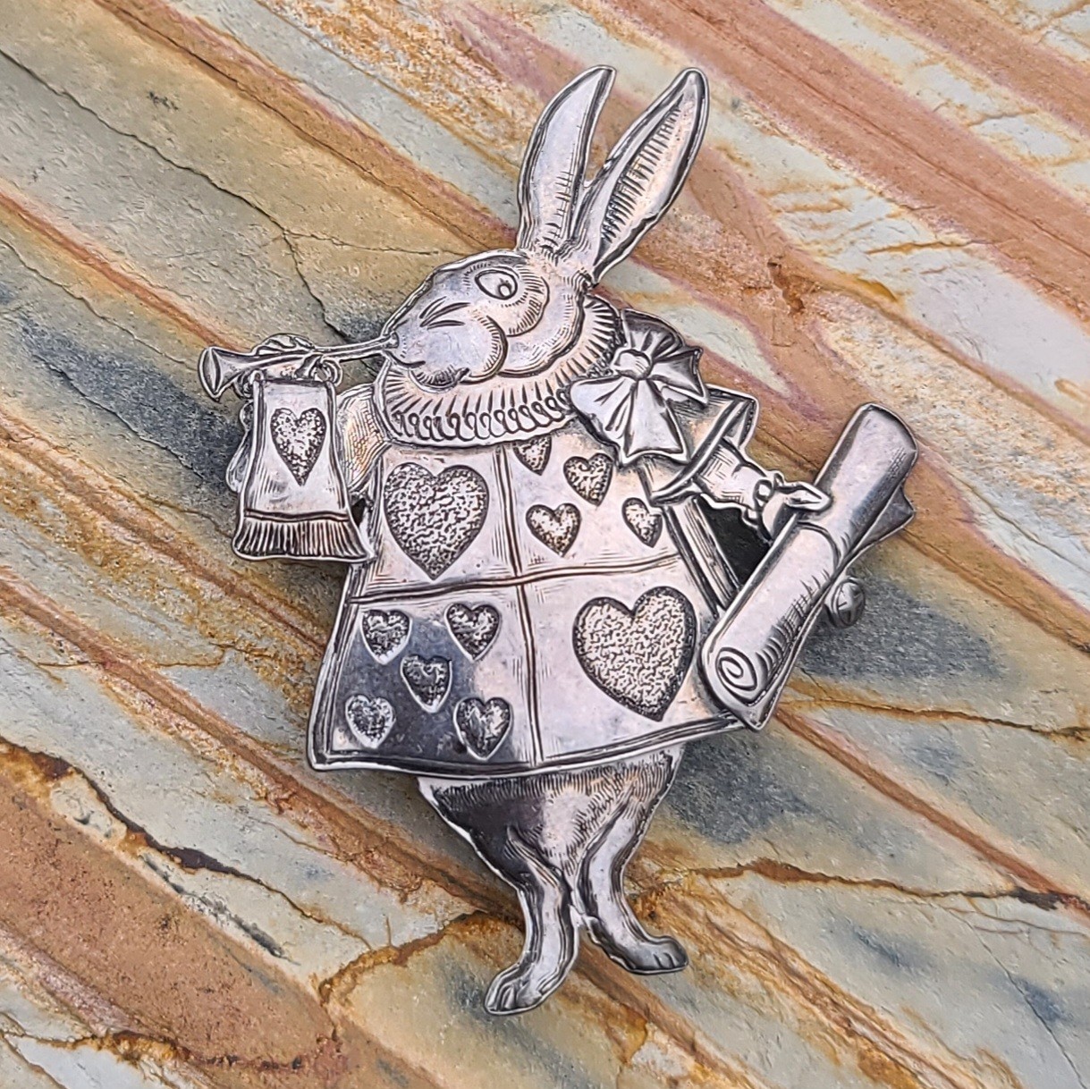 VTG Kit Carson White Rabbit Brooch Pin Alice In Wonderland Sterling Silver 10gm