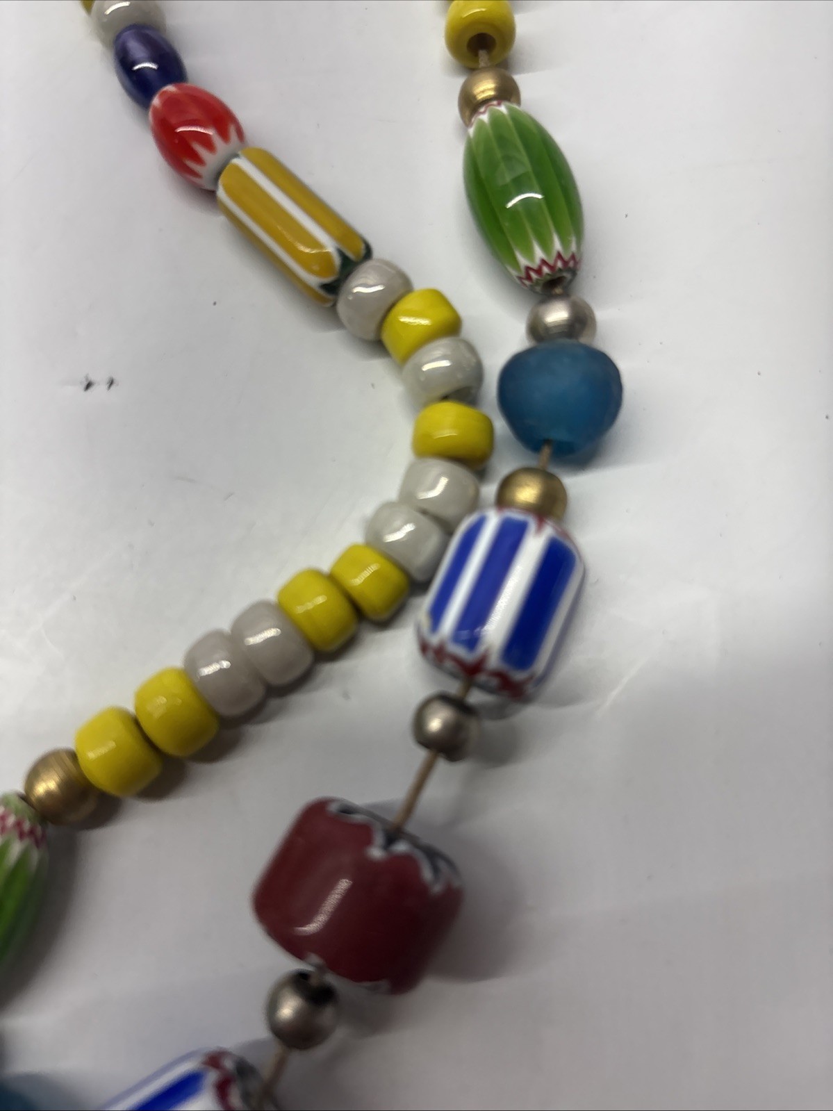 Lot of 3 Old /Ancient Venetian African glass trade beads & hemp Seashell Chocker