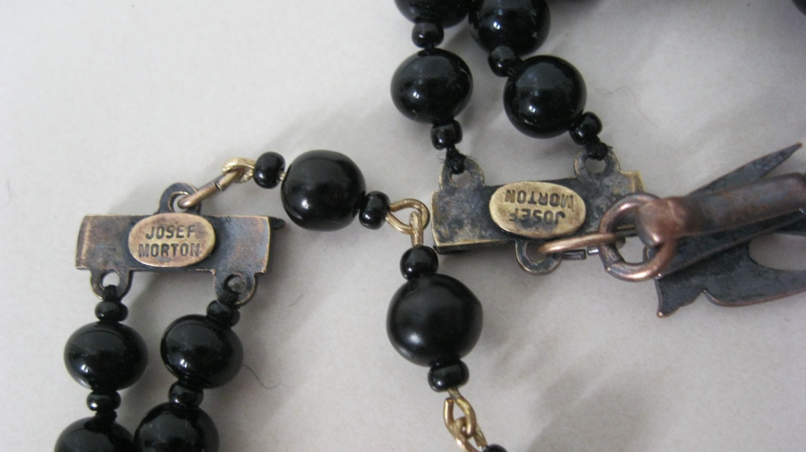 Josef Morton Blue, Black Art Glass Beads 2 Strands Necklace & Clip Earrings Set