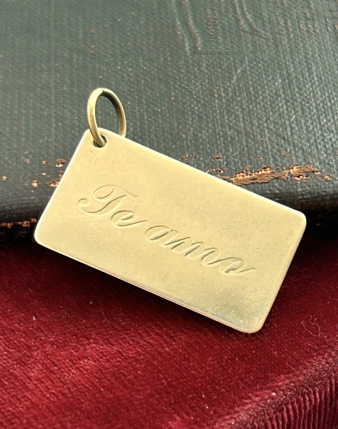 Vintage Charm I Love You Te Amo Necklace Pendant Brass Jewelry Gift For Women