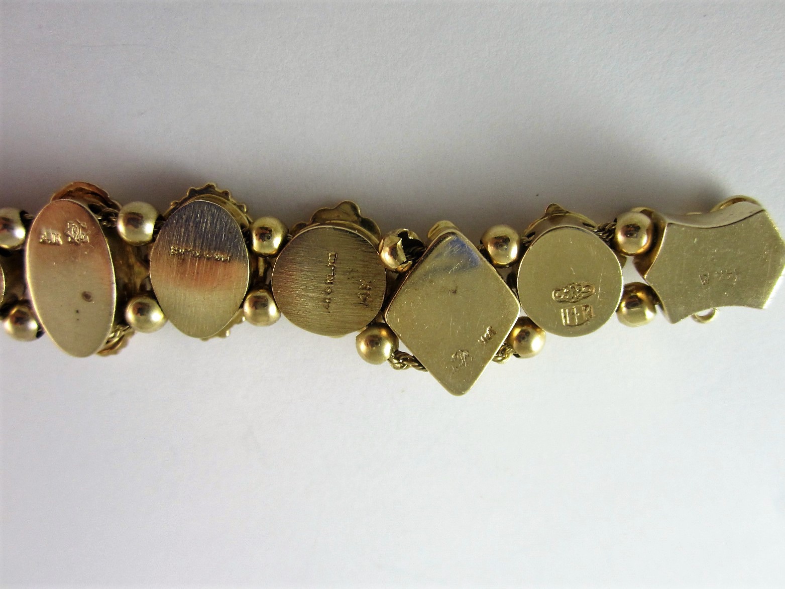 14K RICHARD KLEIN KLJCI GEMSTONE 13-SLIDE CHARM BRACELET 43.1G