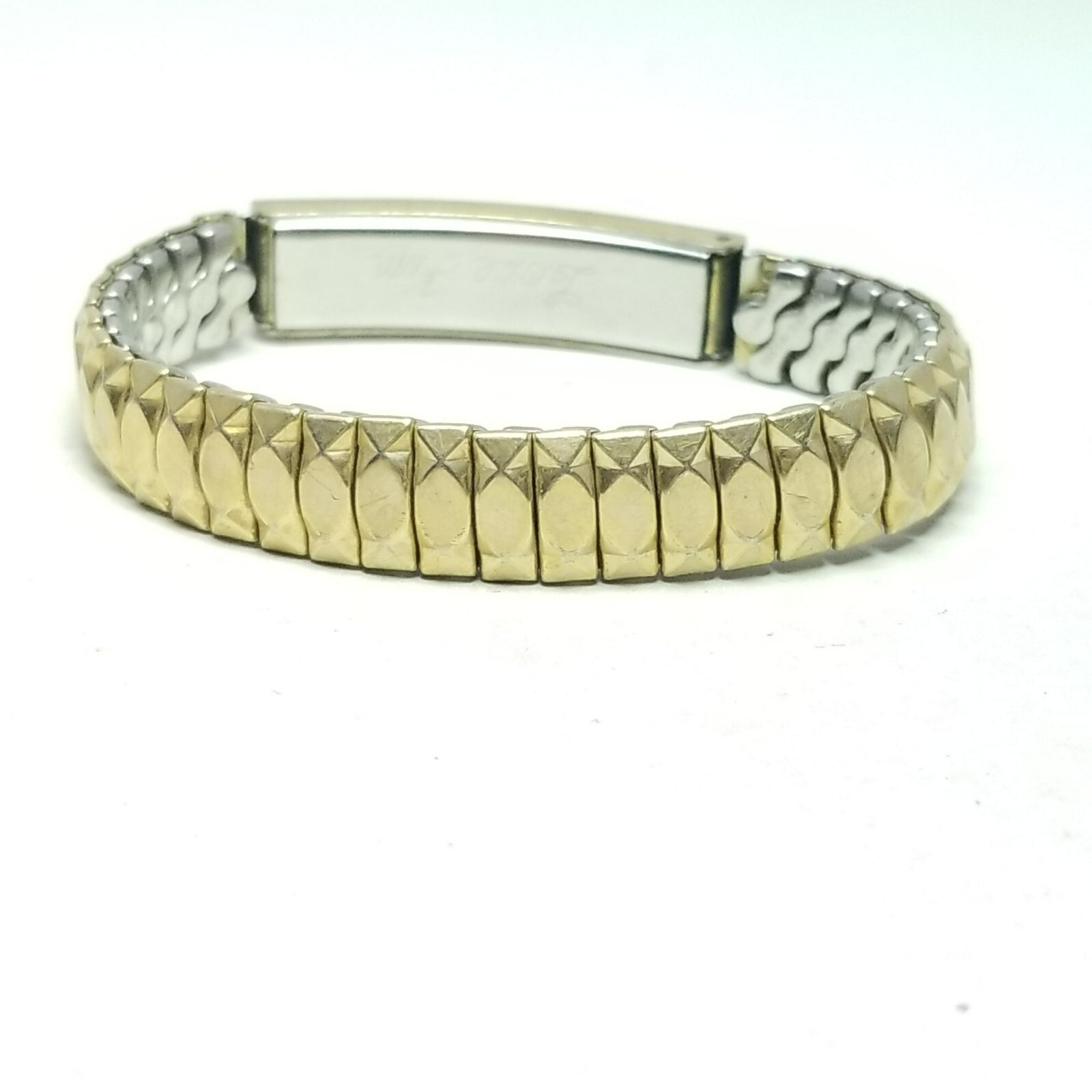 Vintage Engraved ID Bracelet, Linda Love Jim Gold Tone Stretch Band Bangle