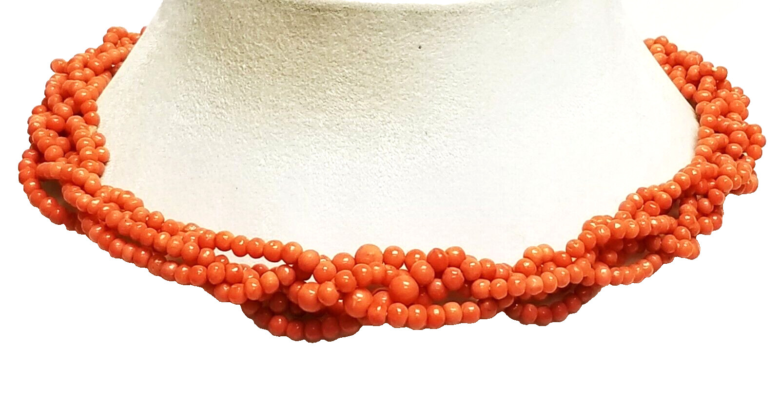 VERY EARLY Signed HASKELL Genuine Coral 4mm Bead Link Necklace 16.5″ x 3/4″