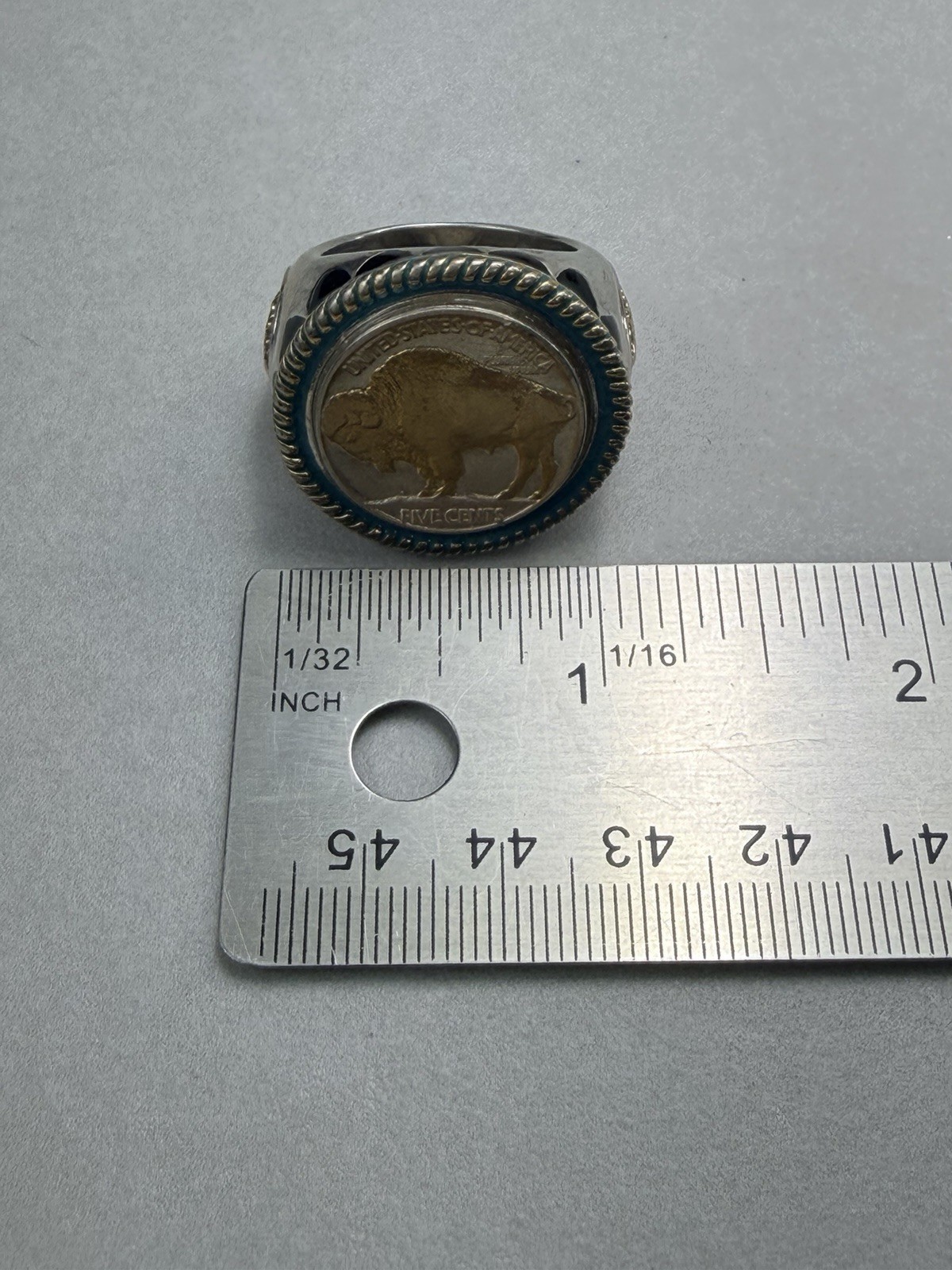 Vintage Buffalo Nickel Style Statement Ring Silver Tone Sz 11