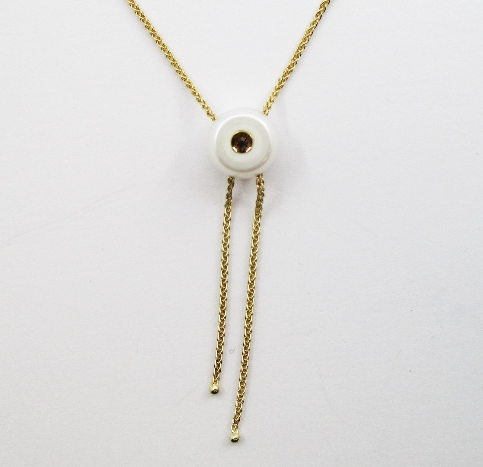 8.8 mm Freshwater Cultured Pearl 0.04CT Diamond Pendant 14K Yellow Gold 17.5″
