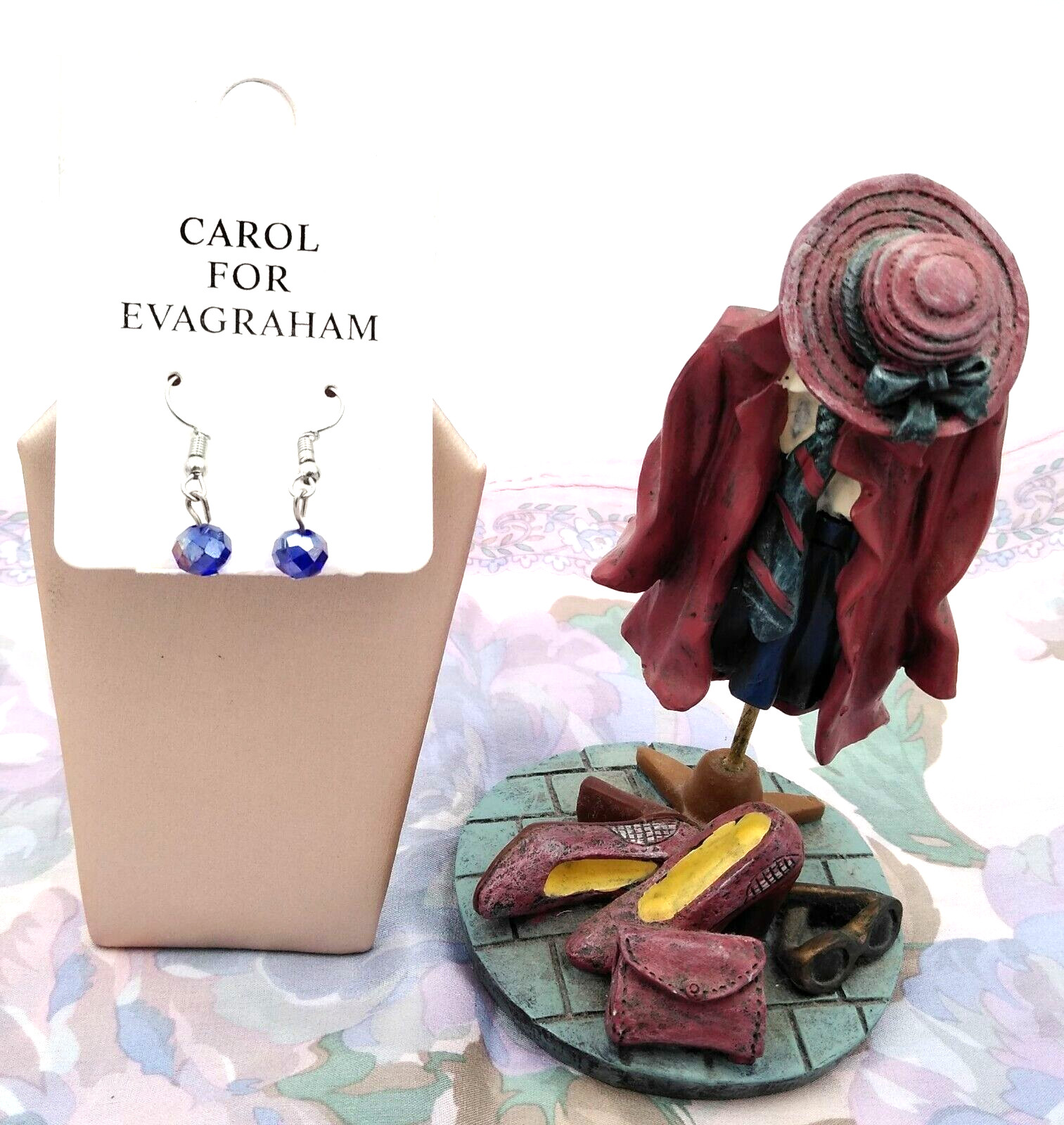 Vintage~~Carol For Evagraham~~Silver Tone Drop Iridescent Violet Blue Stones