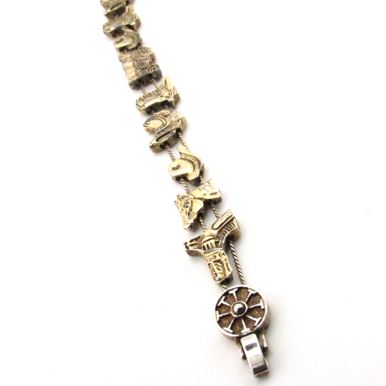 Vintage Western Horse Saddle Boot Equestrian Slide Charm Bracelet Gold Tone