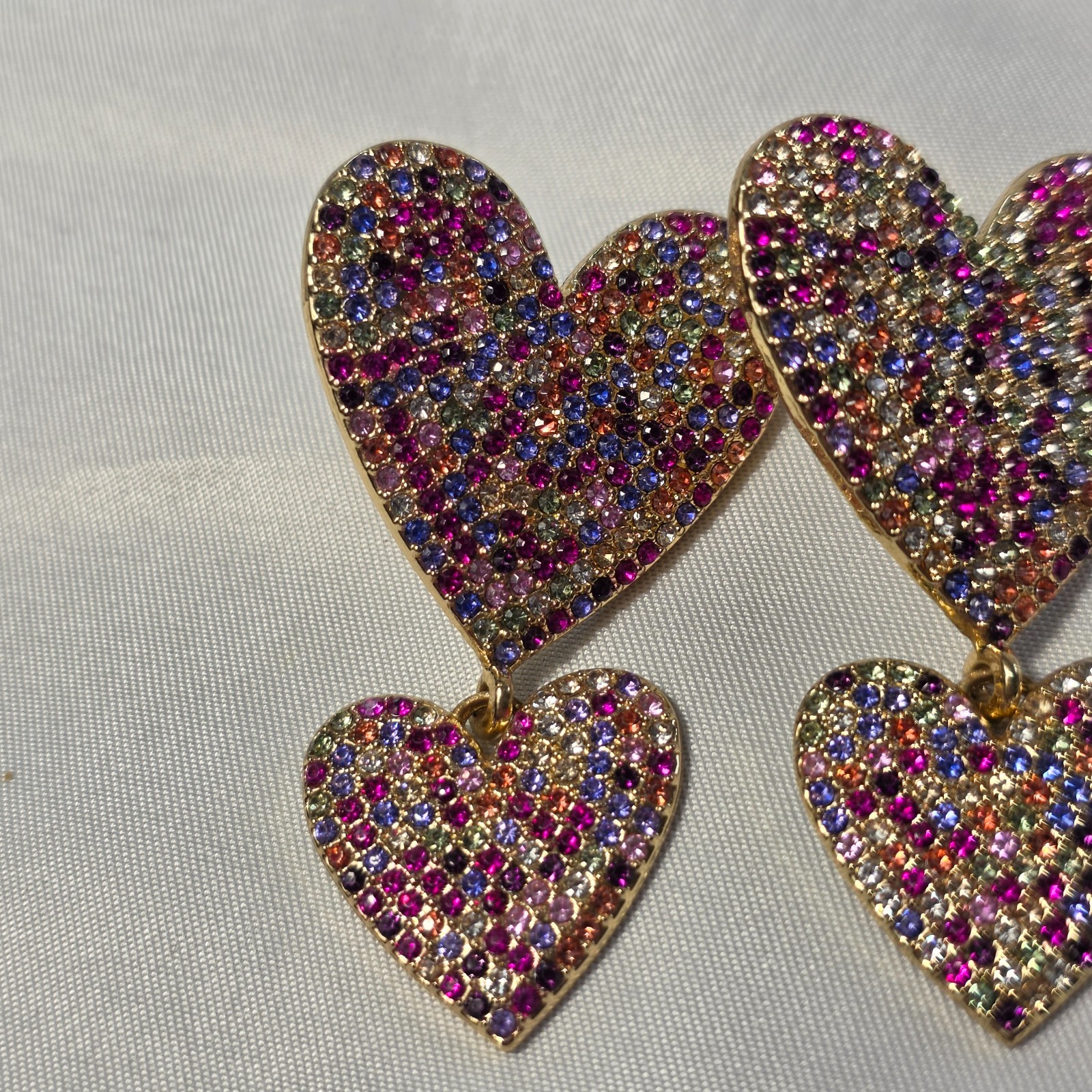 Sugarfix by Baublebar Double Heart Earrings Multicolored Rhinestone Crystals