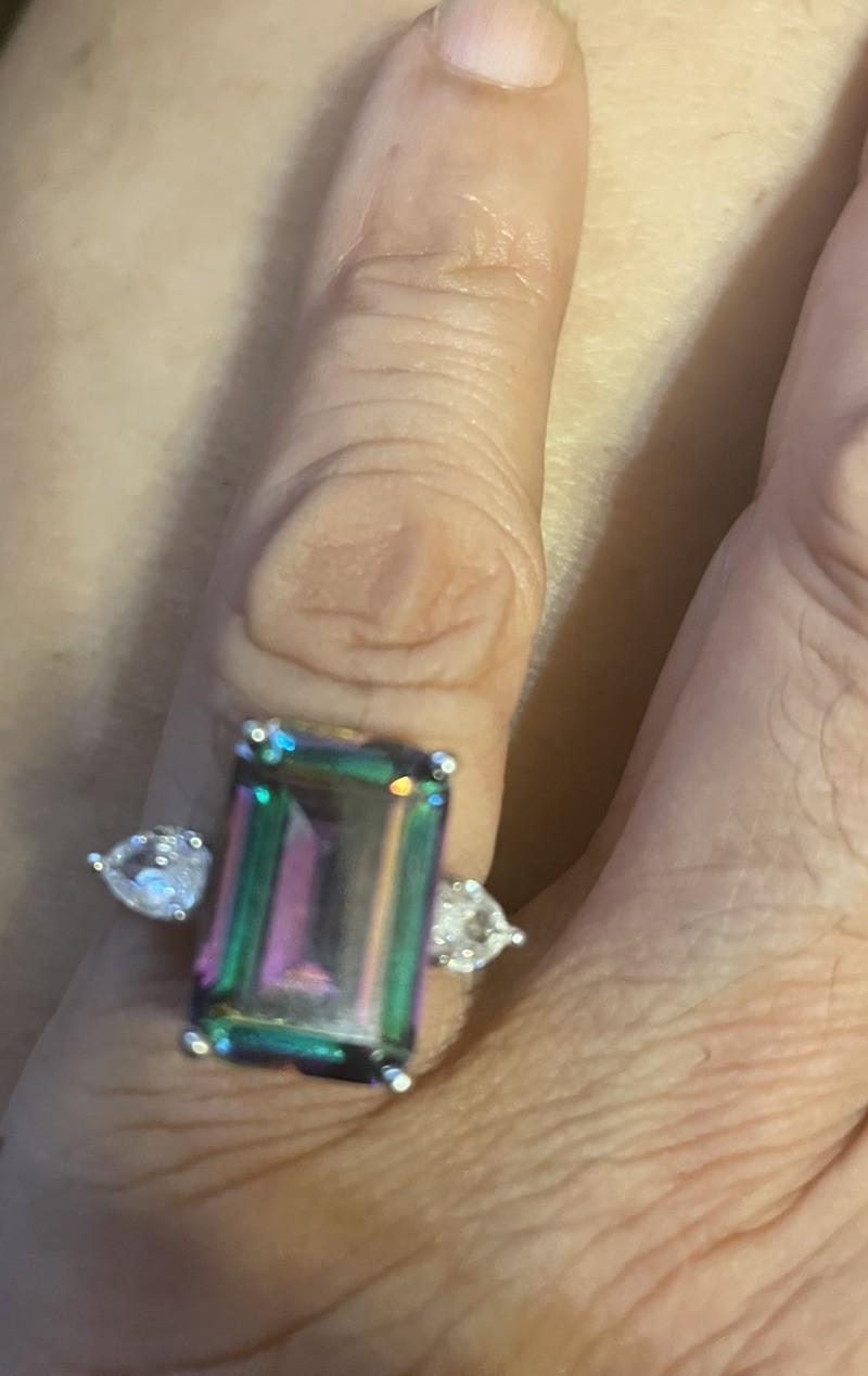 Vintage Amethyst Crystal Emerald Cut Silver Ring – Size 6